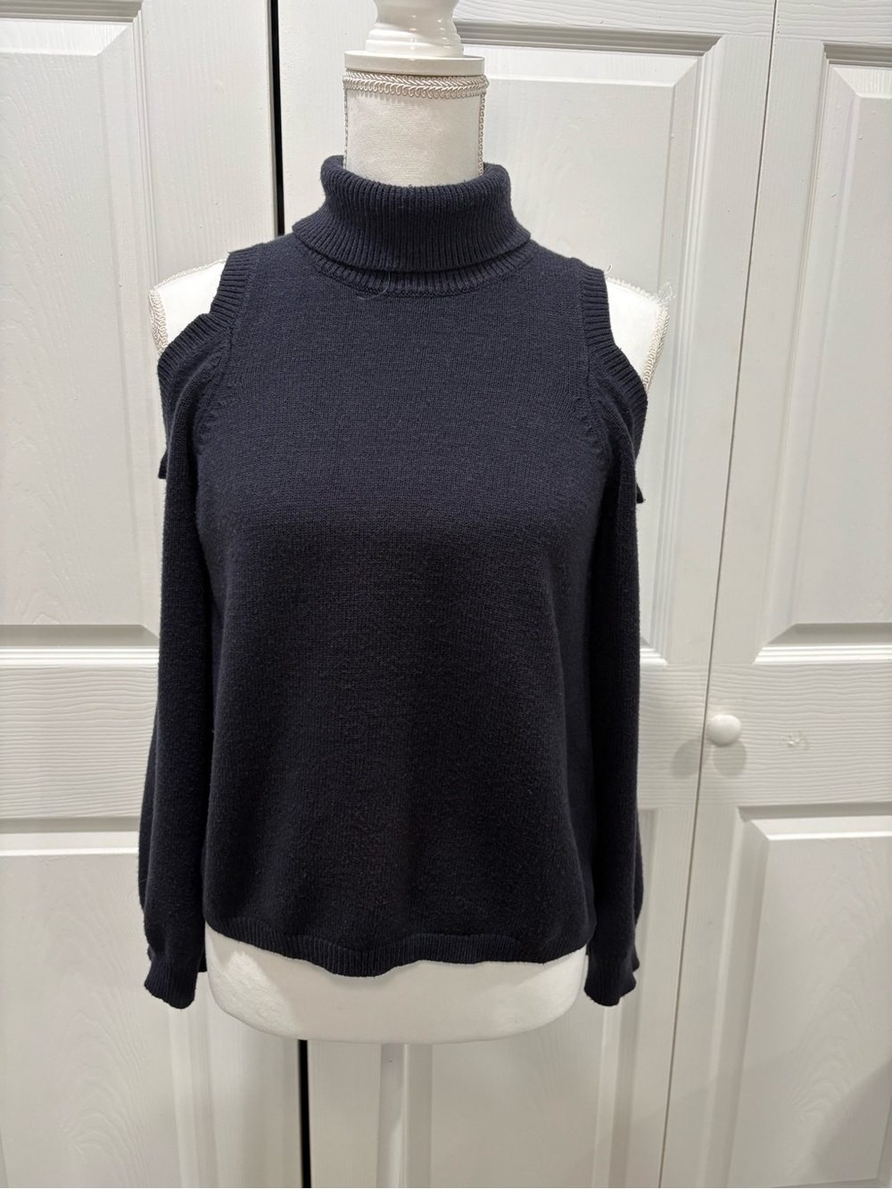 Cold-Shoulder Turtleneck Sweater - Black